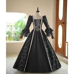 Vintage Rococò Rinascimento Maxi Vestito Normale A sbuffo Principessa Sposa Pieghettato Con Volant Principessa Girocollo Costume Per donna Halloween Carnevale Mascherata Feste Halloween Performance