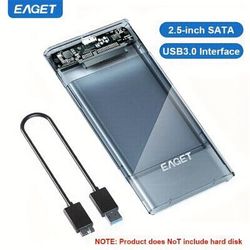 "TEMU Eaget 2.5" Sata To Usb 3.0 External Hard Drive Enclosure - No Tools Required, Transparent Case For 7mm/9.5mm Hdd & Ssd, Simple Installation, Transfer, Compatible (hdd Not Included)"