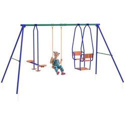 TEMU Kid Swing Set, 3 In 1 Garden Metal Set For Outdoor With Single Swing, Glider, Rocking Chair Swing, For Toddlers 3+years, Orange