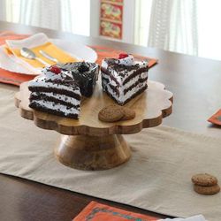 'Spring-Inspired Hand-Carved Mango Wood Cake Stand from India'