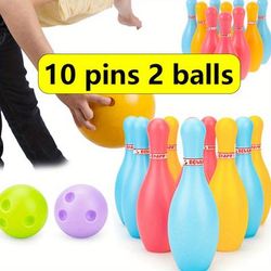 TEMU Mini Plastic Bowling Set 10 Pins 2 Balls Beginner Friendly Indoor Outdoor Sports Game Fun Party Activity Great Birthday Gift For Jxb