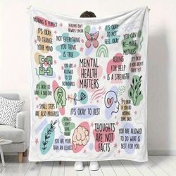 TEMU Handcrafted Flannel Blanket With Inspirational Mental Health Design – Tear-resistant,, Polyester Throw For Home Decor, Bed, Sofa, Travel – Perfect Gift For Men And Women, Christmas, Birthdays