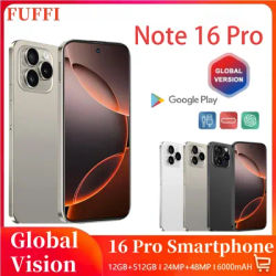 Global Vision 5G Smartphone Android Note 16 Pro 6000mAH 12GB RAM 256G ROM 6.8Inch 1920x1080HD 24+48MP MTK10 Core 4G Mobile Phone
