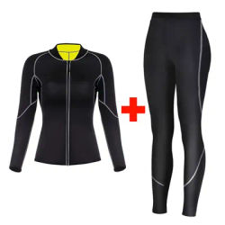 Women Exercise Sets Leggings Long Sleeves Sauna Effect Suits Compression Tops Coat Weight Loss Pants Fitness Workout Sets