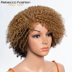 Short Bob Lace Wigs Afro Kinky Curly Deep Curly Human Hair Wig With Baby Hair Pixie Water Wave Bob Wig Ombre Honey colored 4/27