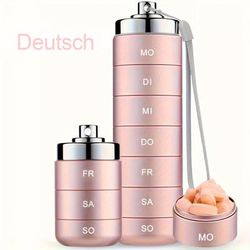 TEMU German Printing Pill Box 7 Days Large Compartments Portable Pill Box Metal For On The Go Medicine Box 7 Days Stackable Waterproof Pill Box For Vitamin, Fish Oil