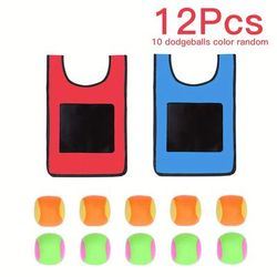 TEMU 12pcs/set Outdoor Throwing Game Props, 2 Vests And 10 Balls, Outdoor Sports Game Tools With Balls And Vests, Interactive Sticky Ball Game Props