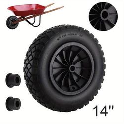 "TEMU Pu Black 14" Replacement Puncture Proof Wheelbarrow Wheel 3.50-4.00/8"
