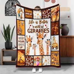 TEMU 1pc Giraffe Print Flannel Throw Blanket - Orange, 100% Polyester, Tear-resistant , Blanket For Napping & Travel, Stylish Animal Theme With Inspirational Phrases, Perfect Gift, Giraffe Decor