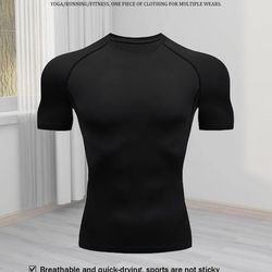 TEMU 1pc Men's Quick-dry Workout Shirt - High-elastic Moisture-wicking Breathable 360° Seamless T-shirt For Gym Running Training Outdoor Sports, Black, Workout Gear | Shirt | Moisturewicking Material