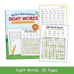 Sight Words Write and Search Game Workbook Preschool English Learning Aids Learn to Read Vocabulary Building Montessori