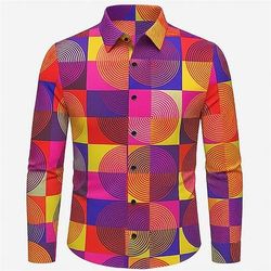 Retrò Vintage Anni '70 Camicia Disco Geometrico Costume Per uomo Halloween Carnevale Parata dell'Orgoglio Mese dell'orgoglio Festival Adulti Camicia