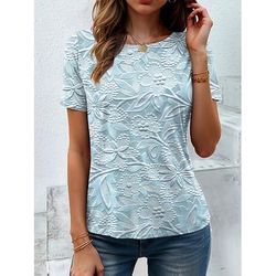 T-Shirt da donna 3D Print Grafica Floreale Piante Vintage Elegante Classica a Manica Corta Collo a Giro Collo Rotondo Regolare Tops Giornaliero Stampato Rosa Khaki Blu Chiaro Estate
