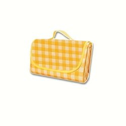 TEMU Yellow And White Checkered Portable Picnic Blanket