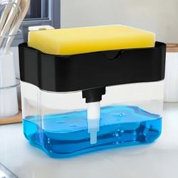 TEMU Automatic Dish Soap Dispenser, Plastic, Non-electric, Manual Pump Type, With Dishwashing Brush And Soap Liquid Container, For Kitchen Sink, Outdoor, Bathroom, Toilet,