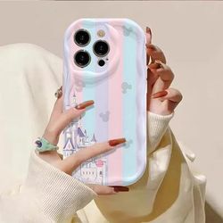 TEMU A Single -themed Phone Case Featuring A Pastel Striped Design With A Castle, Compatible With For Iphone Models Including The 16, 15, 14, 13, 12, 11 Pro Max, Plus, Xs, 8, And 7, Offering Style And