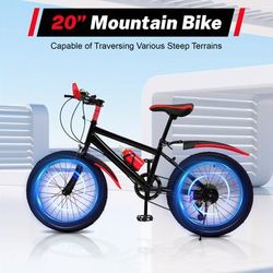 TEMU 20-inch Mountain Bike, 20 Inch Mountain Bike Front And Rear Dual Brake Height Adjustable Bicycle With Fenders, Water Bottle And Compass For 130-150cm, Max 85kg