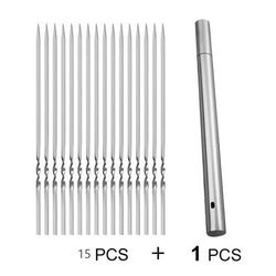 TEMU 15/25/40pcs Durable Stainless Steel Bbq Skewers With 1 Tube Storage, Reusable And Easy To Clean For Outdoor And Indoor Grilling Parties