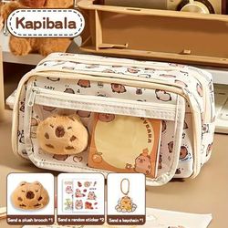 TEMU 4pcs Cute Otter Pencil Case Set, Large Capacity, Canvas Bag, Multifunctional Stationery Organizer, Suitable For Daily Use, Essential For School And Office Supplies