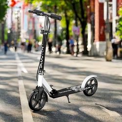 TEMU Adult & Teen Foldable Scooter With Front Brake & Suspension - Wide Frosted Footpads, Lightweight Electric--on For , White/green/blue