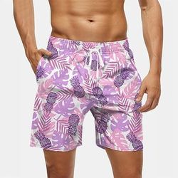 Per uomo Ananas Palma Piante Tropicali Costumi da bagno Pantaloncini da mare Pantaloncini da Surf Misura del girovita medio Streetwear Hawaiano Vacanza al Mare Tasche Laterali fodera in rete Coulisse