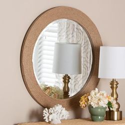 Nieva Round Woven Rope Mirror by Bali & Pari in Natural Brown (Size ONE SIZE)