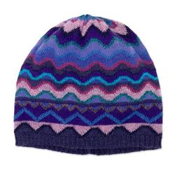 Blue Andean Vista,'100% Baby Alpaca Knit Hat with Wavy and Geometric Motifs'
