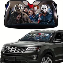 TEMU Horror Movie Themed Aluminum Windshield Sunshade - Uv Protection, Fits Suvs & Trucks, Featuring & Design, Vehicle Windshield Protection| Car Sticker|suction Cup Attachment