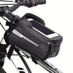 TEMU Bike Handlebar Bag With Touch Screen Shade, Adjustable Strap, And Phone Holder For Mountain Bikes - Black, Bike Storage Bag, Secure Zipper Closure
