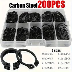 TEMU 200pcs C-clamp External Retaining Ring Kit 8 Sizes, Carbon Steel Clips For Shaft Assortment Kit M6-m20 Packaging Set