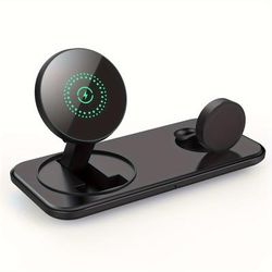 TEMU Wireless Charger Folding Stand Suitable For 16 Iphone 15 Pro Mobile Phone Headphone Watch -one 15w Fast Charging Base Portable Magnetic Suction