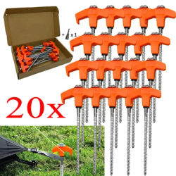 20X Screw In Tent Pegs Hard Standing Ground Dill in Caravan Camping Tent Tool Pegs