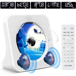 Lecteur CD portable avec Bluetooth, radio FM Boombox avec télécommande, double haut-parleur Hi-Fi intégré, AUX, blanc