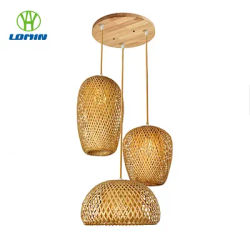 Lomin bambou lumière suspension lampe naturel rotin osier lustres tissé à la main bambou abat-jour E27 luminaires 110v 220v