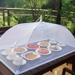 TEMU Large Pop-up White Mesh Food Tent - Octagonal Foldable And Washable Cover With Sturdy Legs For Picnics, Bbqs, Outdoor Dining And Partie