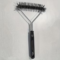 TEMU 1pc Stainless Steel Bbq Brush With Reusable Hairless Cord, 38.1cm Cleaning Brush With Handle, Safe & Efficient Barbecue Cleaner Accessories - For Men, Picnic, Camping Essentials, For Party Bb