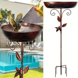TEMU Outdoor Bird Bath, Freestanding Detachable Birdbath And Feeder With Large Metal Bowl And Sturdy 5-prong Base Stake, Suitable For Garden, Patio, Lawn Decor