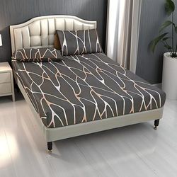 TEMU 3pcs Fitted Sheet Set High-grade Sanded Skin-friendly Comfortable Plant Geometric Floral Household Hotel Supplies (1 Fitted Sheet + 2 Pillowcases)