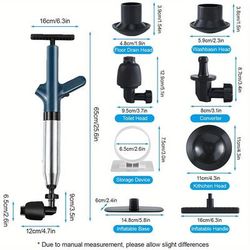 TEMU High Pressure Air Toilet Plunger Set With Stainless Steel - Impact Wave For Kitchen Sink, Bathroom, And Pipe Blockages- No Battery Needed