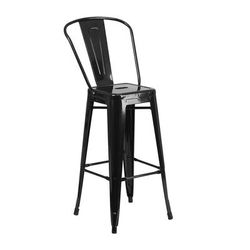 MoTak M146 Commercial Bar Stool w/ Curved Back - Powder Coated Steel, Black
