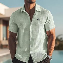 Per uomo Albero di Cocco Piante Tropicali Camicia a nido d'ape Camicia button-down Maniche Corte Hawaiano Quotidiano Ferie Abbigliamento mare Estate Collo ripiegato Stampa 3D Maglia a maglia Camicia