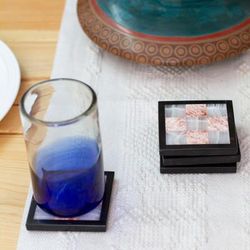 'Chess Board-Themed Carved Onyx Marble Coasters (Set of 4)'