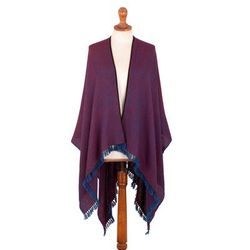 Bordeaux Aurora,'Woven Soft 100% Baby Alpaca Ruana in Bordeaux and Blue Hues'