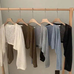 Jupe d'été fine à bretelles pour femmes, courte, tricotée en soie glacée, Cardigan de Protection solaire, veste en gaze superposée, couverture climatisée
