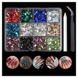 TEMU 12-panel Flat Bottom Shaped Diamond Glass Nail Rhinestone Box, Shiny Nail Art Rhinestone Kit Used Nail Rhinestone With Storage Box Suitable For Nail Decoration