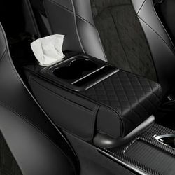 TEMU Luxury Leather Car Armrest Pad With Cup Holder And Tissue Box - Multifunctional Auto Interior Accessory, Enhances And Style, Storage