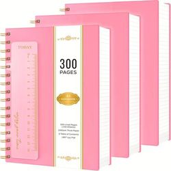 TEMU 3pcs Spiral Notebook A5, 300 Pages Wirebound Spiral Notepad With 100gsm Lined Paper, No Bleed, Pvc Waterproof Cover, Thick Note Book For Women Men, For School, X 20.7cm
