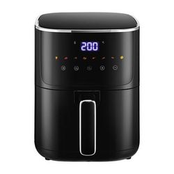 TEMU 5.5l Air Fryer 1400w- Black-auto Shut-off & Memory Function-80- Temp, Low-oil Cooking -, Basket, A Weekday Dinner Or Weekend , Fryer Can Easily Cooking Needs.