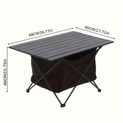 TEMU Black Folding Outdoor Table Camping Table Portable Bbq Picnic Foldable Table Aluminium Frame With Storage