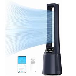 TEMU Midea Mbf150bsuk 2-in-1 Dark Blue Bladeless Tower Fan: Motor-powered, With Led Display. Smart App & Remote Control, Hepa Air Purifying Filter, 10 & 12h Timer For